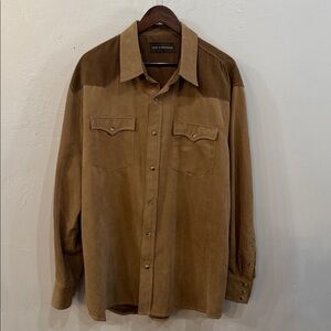 Mens Bit & Bridle Faux Suede Western Snap Button Shirt XL Tan L/S